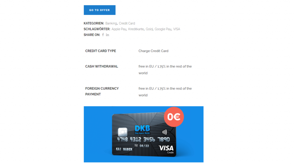 VISA credit card by DKB